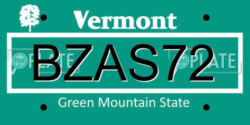 BZAS72 Vermont License Plate