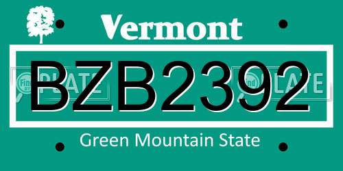 BZB2392 Vermont License Plate