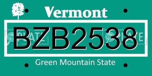 BZB2538 Vermont License Plate