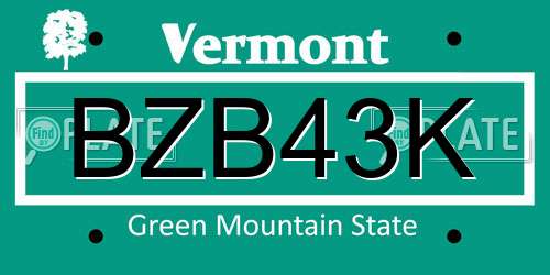 BZB43K Vermont License Plate