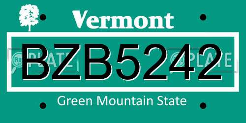 BZB5242 Vermont License Plate