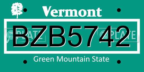 BZB5742 Vermont License Plate