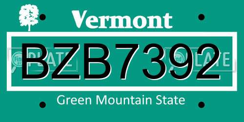 BZB7392 Vermont License Plate