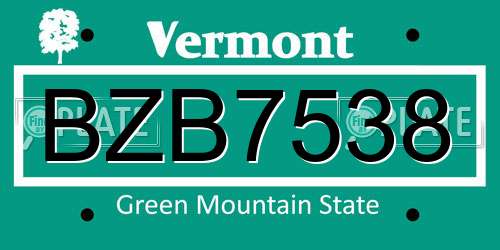 BZB7538 Vermont License Plate