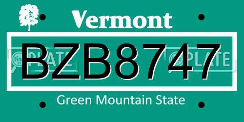 BZB8747 Vermont License Plate