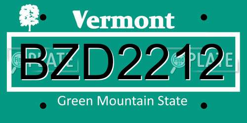 BZD2212 Vermont License Plate