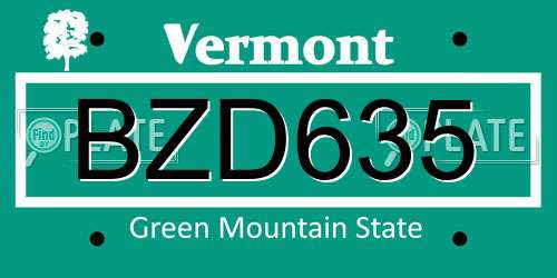 BZD635 Vermont License Plate