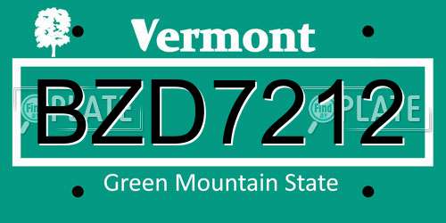 BZD7212 Vermont License Plate