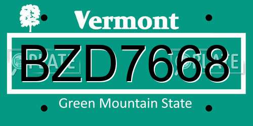 BZD7668 Vermont License Plate
