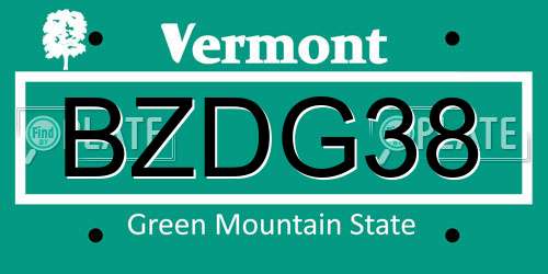 BZDG38 Vermont License Plate