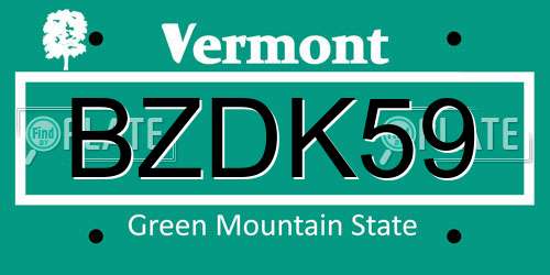 BZDK59 Vermont License Plate