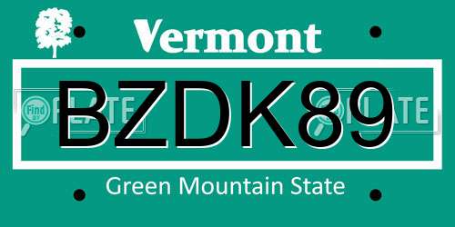 BZDK89 Vermont License Plate