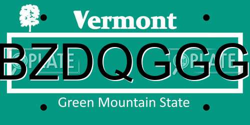 BZDQGGG Vermont License Plate