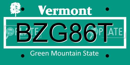 BZG86T Vermont License Plate