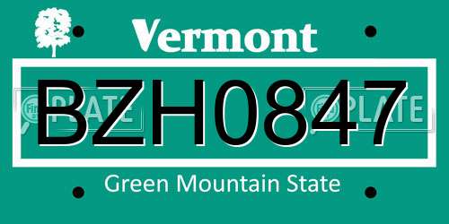 BZH0847 Vermont License Plate