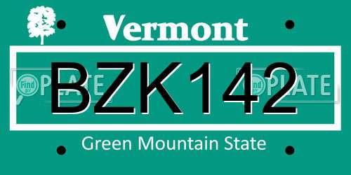 BZK142 Vermont License Plate