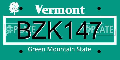 BZK147 Vermont License Plate