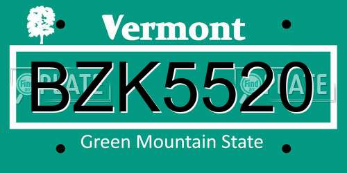 BZK5520 Vermont License Plate