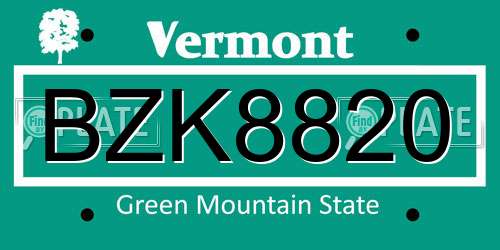 BZK8820 Vermont License Plate