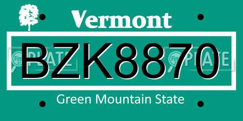 BZK8870 Vermont License Plate