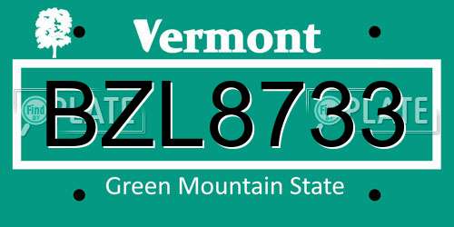 BZL8733 Vermont License Plate