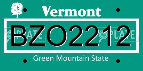 BZO2212 Vermont License Plate