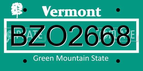 BZO2668 Vermont License Plate