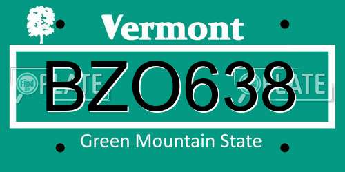 BZO638 Vermont License Plate
