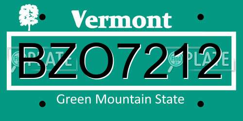 BZO7212 Vermont License Plate