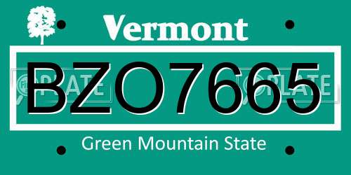 BZO7665 Vermont License Plate