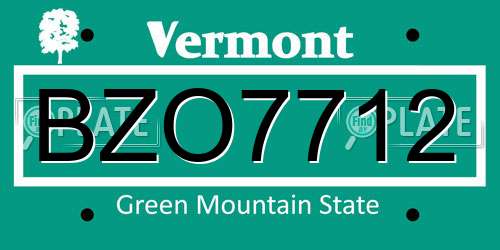 BZO7712 Vermont License Plate