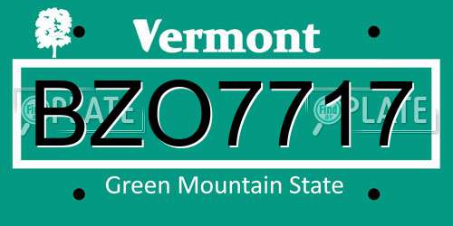 BZO7717 Vermont License Plate