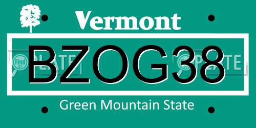 BZOG38 Vermont License Plate