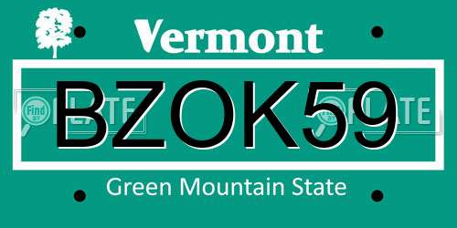 BZOK59 Vermont License Plate