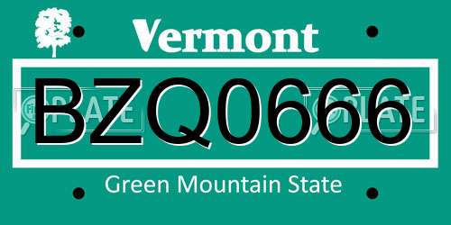 BZQ0666 Vermont License Plate