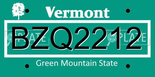 BZQ2212 Vermont License Plate