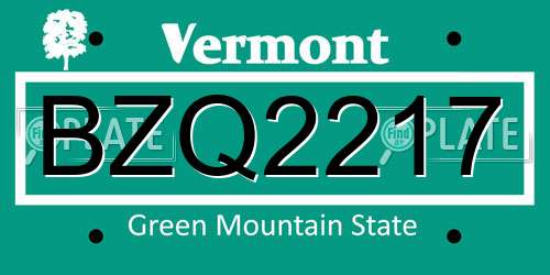 BZQ2217 Vermont License Plate