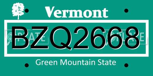 BZQ2668 Vermont License Plate