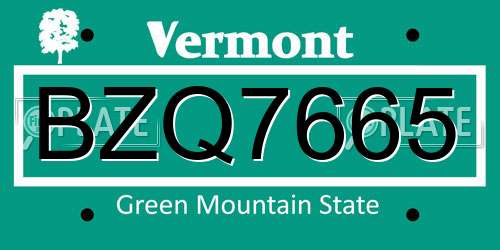 BZQ7665 Vermont License Plate