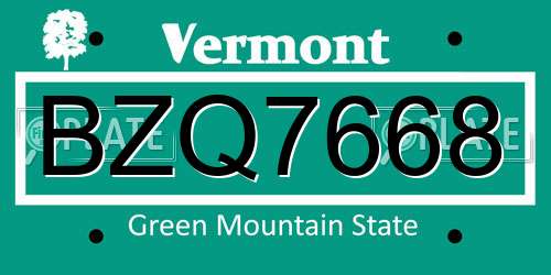 BZQ7668 Vermont License Plate