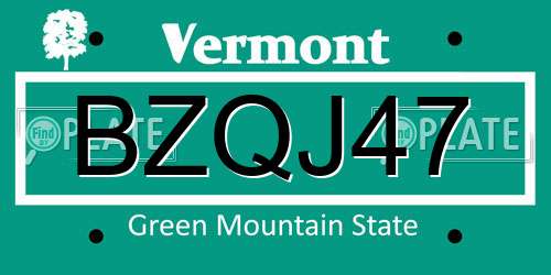 BZQJ47 Vermont License Plate