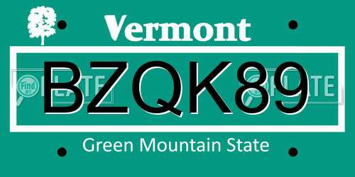 BZQK89 Vermont License Plate