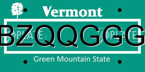 BZQQGGG Vermont License Plate