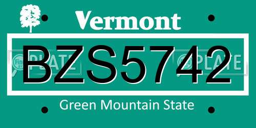 BZS5742 Vermont License Plate