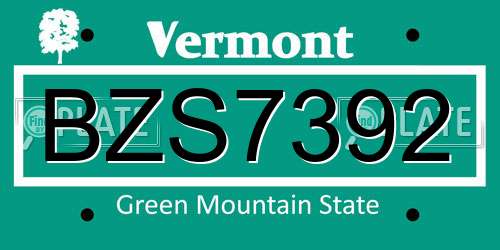 BZS7392 Vermont License Plate