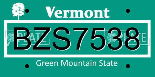 BZS7538 Vermont License Plate
