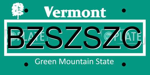 BZSZSZC Vermont License Plate