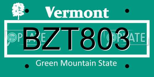 BZT803 Vermont License Plate