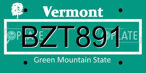 BZT891 Vermont License Plate
