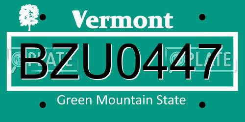BZU0447 Vermont License Plate